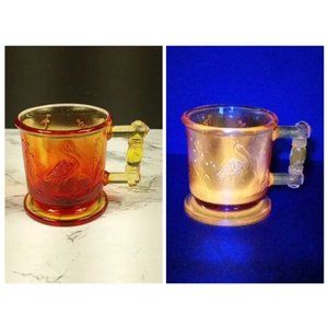 Degenhart Glass Peacock & Stork Cup Trinket Paperweight Vintage